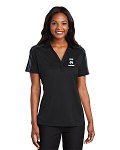 Port Authority® Ladies Silk Touch™ Performance Colorblock Stripe Polo - Embroidery - TCNE Wolfpack Logo-Black/Steel Gray