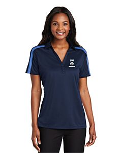 Port Authority® Ladies Silk Touch™ Performance Colorblock Stripe Polo - Embroidery - TCNE Wolfpack Logo-Navy/Carolina Blue