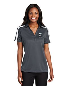 Port Authority® Ladies Silk Touch™ Performance Colorblock Stripe Polo - Embroidery - TCNE Wolfpack Logo-Steel Gray/White