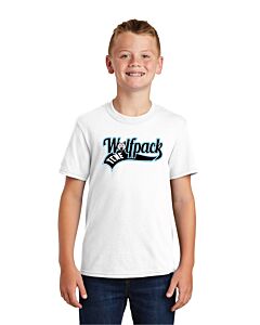 Port &amp; Company® Youth Core Blend Tee - Front Imprint - Wolfpack Ribbon Logo-White