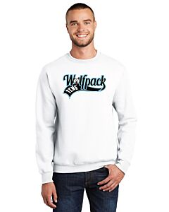 Port &amp; Company® Essential Fleece Crewneck Sweatshirt - Front Imprint - Wolfpack Ribbon Logo-White