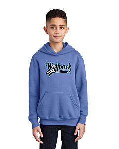 Port &amp; Company® Youth Core Fleece Pullover Hooded Sweatshirt - Front Imprint - Wolfpack Ribbon Logo-Carolina Blue