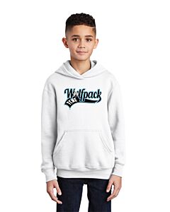 Port &amp; Company® Youth Core Fleece Pullover Hooded Sweatshirt - Front Imprint - Wolfpack Ribbon Logo-White
