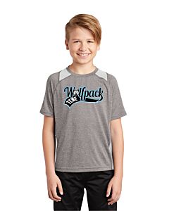 Sport-Tek® Youth Heather Colorblock Contender™ Tee - Front Imprint - Wolfpack Ribbon Logo-Vintage Heather/White